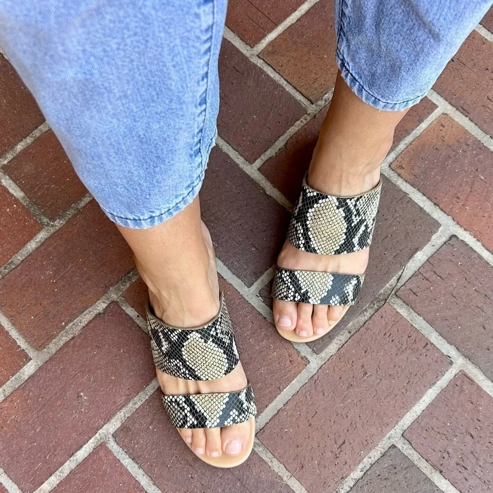 Madewell Kiera Mule Sandal Snake Embossed Leather Block Heel Slide Neutral 8.5